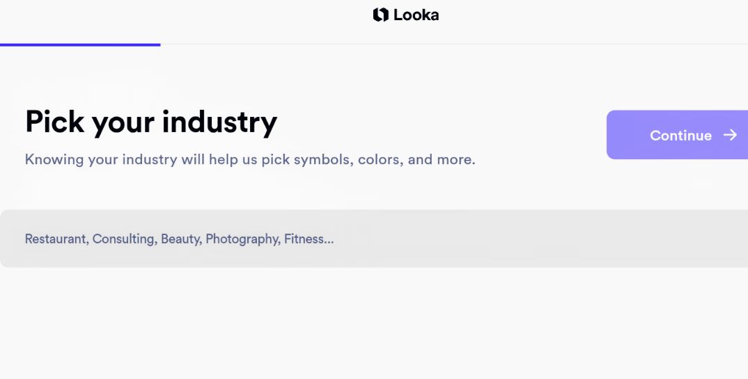 Looka, pick your industry interface